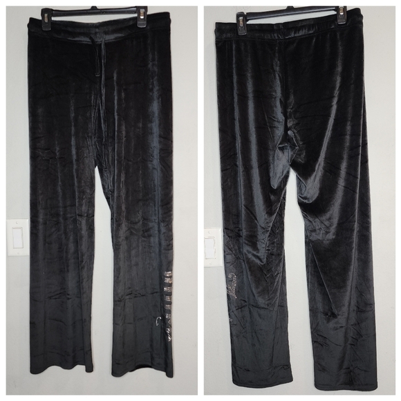Juicy Couture Bling Stud Black Velvet Velour Pull On Pants Large Lounge Pajama - Picture 14 of 14